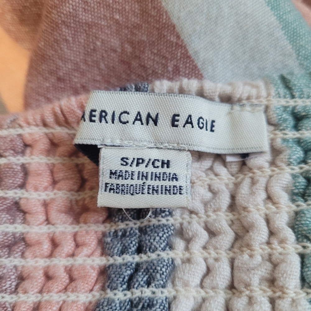 American Eagle Striped Cotton Linen Halter Dress Size S - Picture 3 of 5